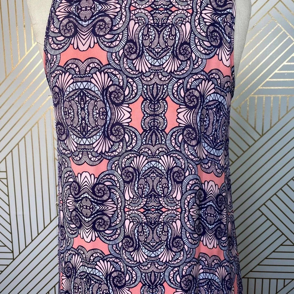 Amanda Uprichard‎ Mini Dress Drop Hem Tie Neck Geometric Print Pink Purple Small - Picture 8 of 10